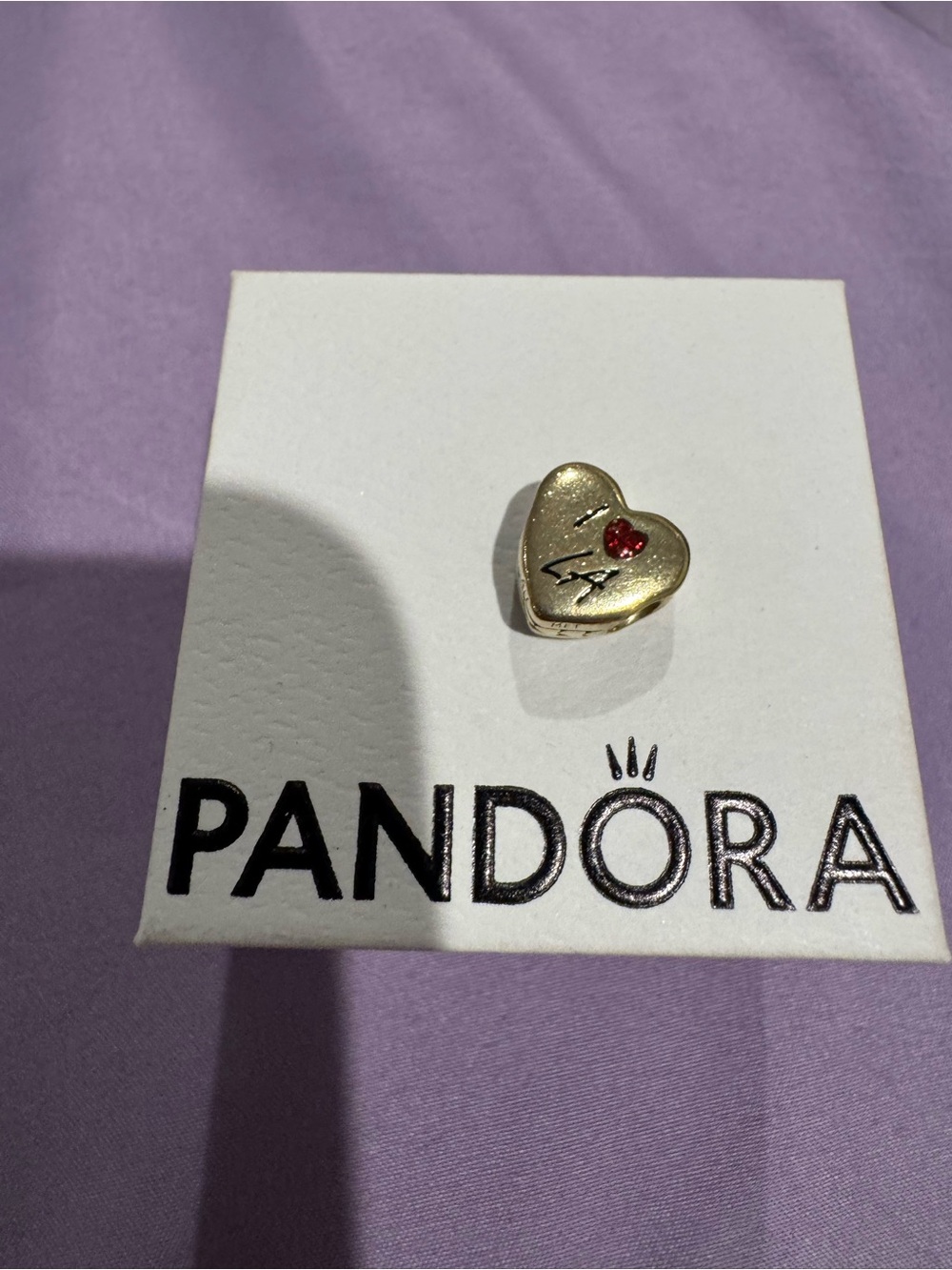 Pandora LA Exclusive Gold Heart Charm with Red Stone Accent